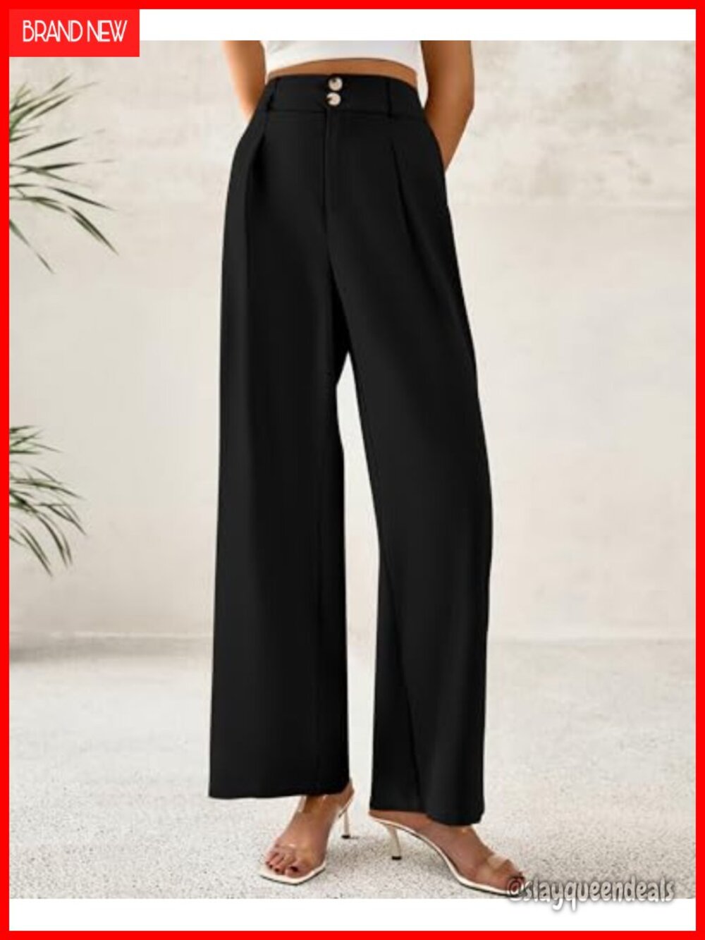 Wide Leg Dress Pants Women Business Casual High Waisted Palazzo Trousers - Picture 5 of 6